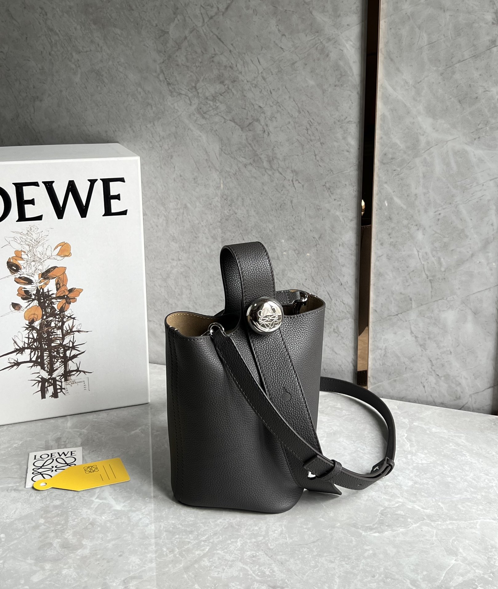 Loewe Mini Pebble Bucket Bag in Soft Grained Calfskin Black